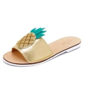 kate spade gold metallic pineapple flat open toe slip on sandal slide womens 6